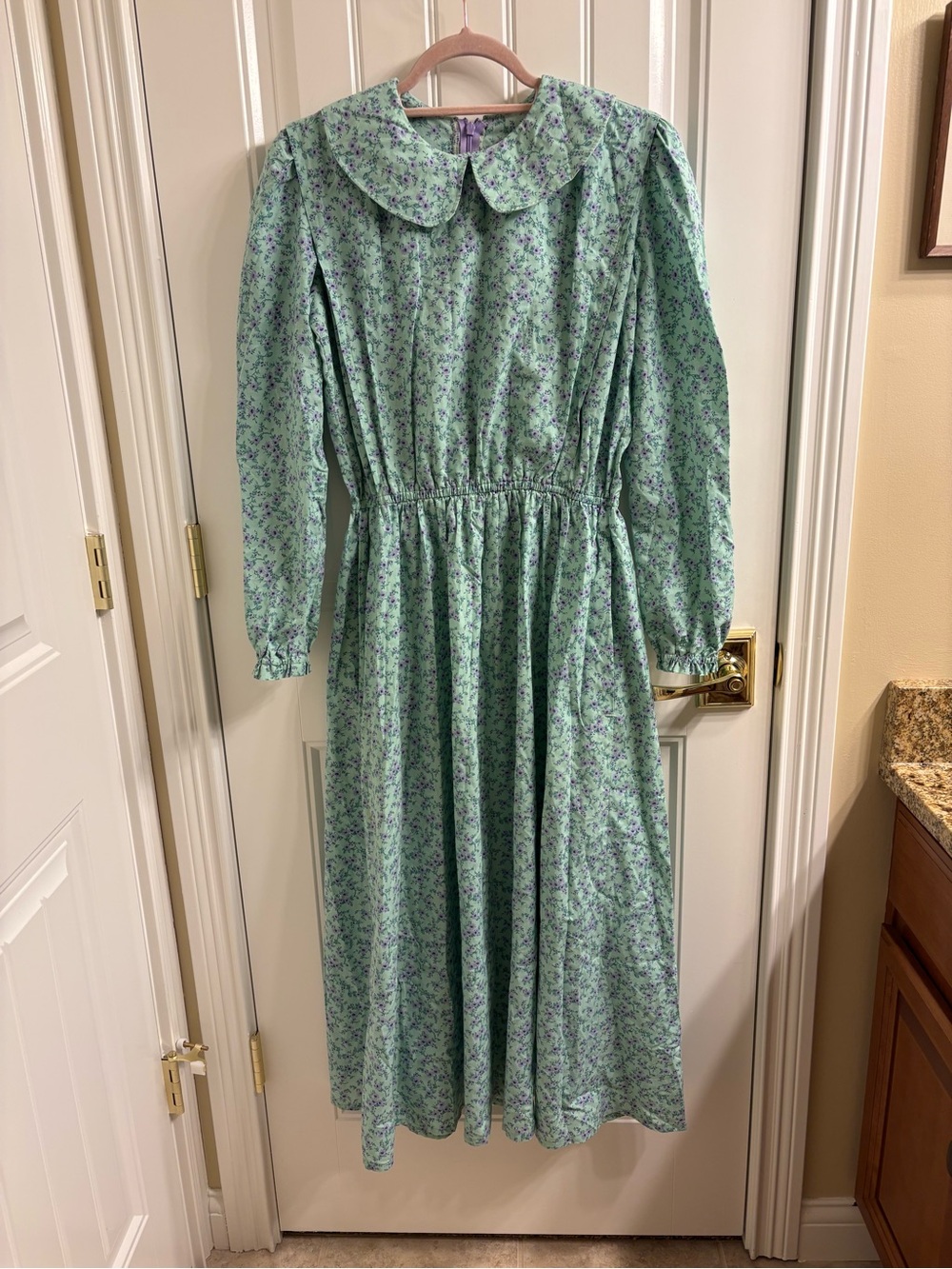Vintage 80’s custom prairie dress midi floral cottagecore light blue floral M ?